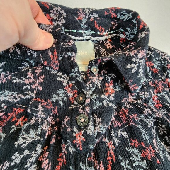 Maeve ANTHROPOLOGIE Bainbridge Black Gathered FLORAL Button Down Top Bohemian 4‎ - Picture 2 of 10